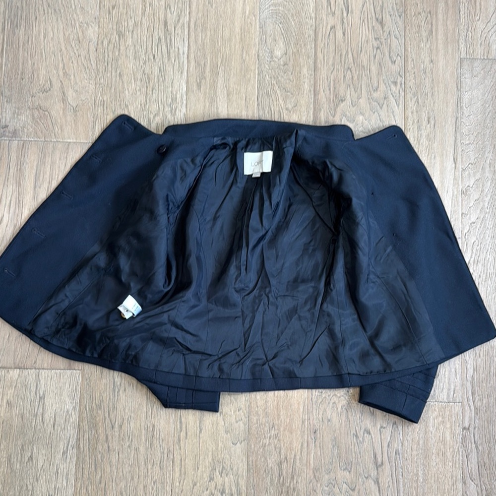 LOFT Navy Asymmetrical Military Structured Suit Jacket Size 00 - Picture 6 of 11